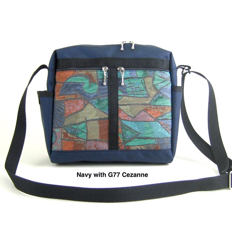 106 Medium Messenger Bag Purse in Navy Nylon with Fabric Accent Pockets