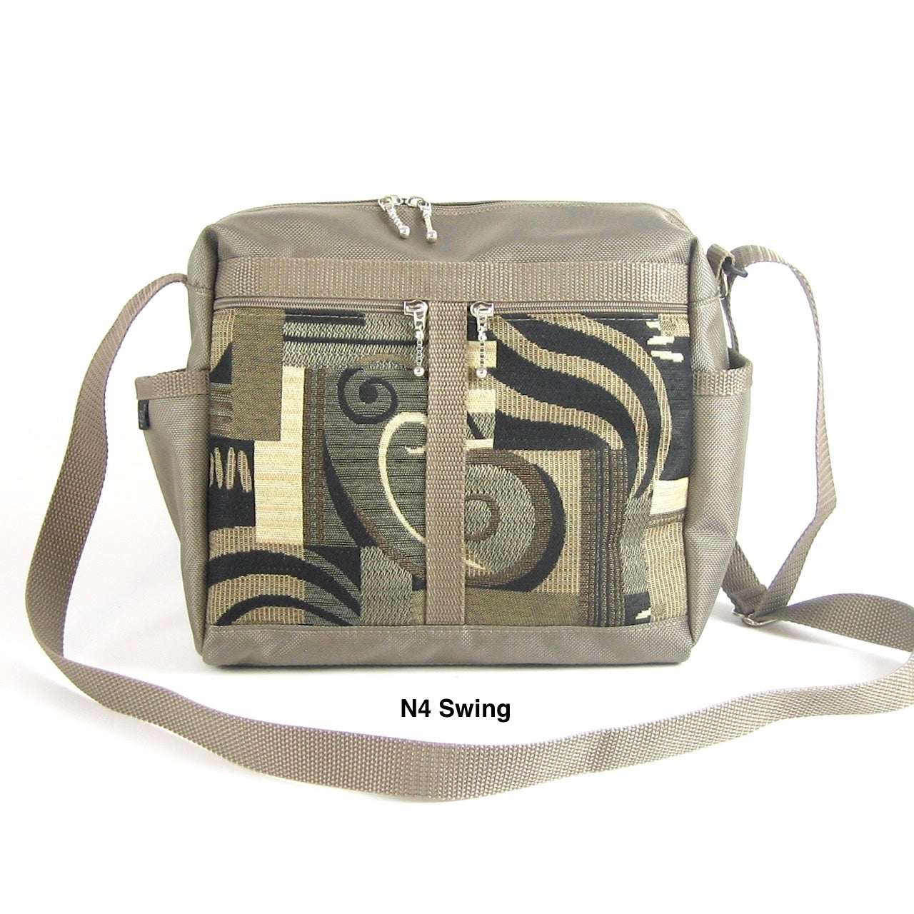 106 Khaki Medium Messenger Bag Purse in Nylon with Fabric Accent Pockets