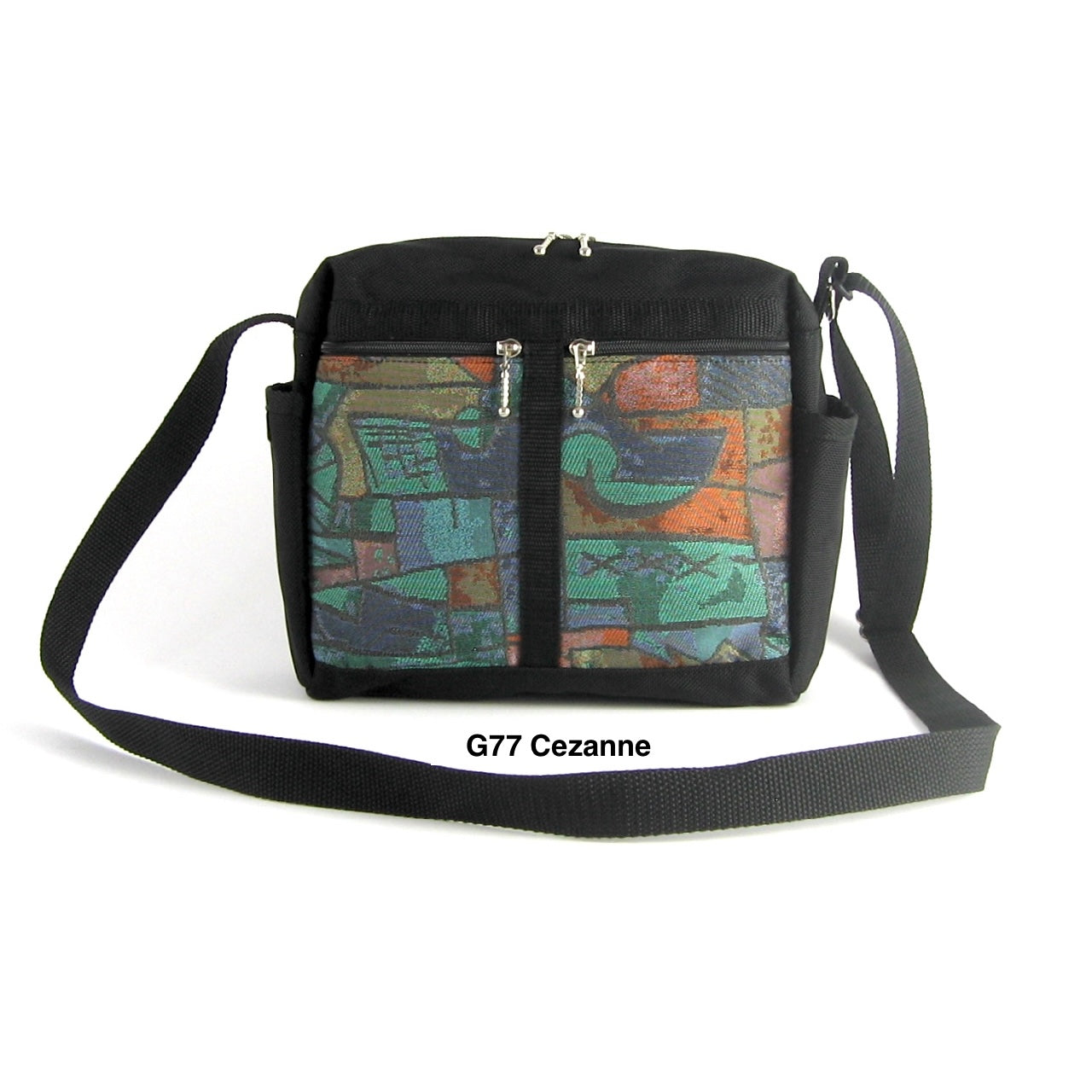 106 Black Medium Messenger Bag Purse in Nylon with Fabric Accent Pockets