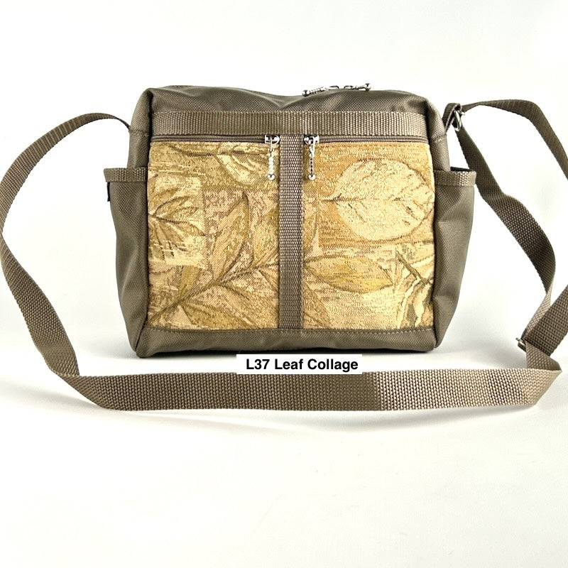 106 Khaki Medium Messenger Bag Purse in Nylon with Fabric Accent Pockets