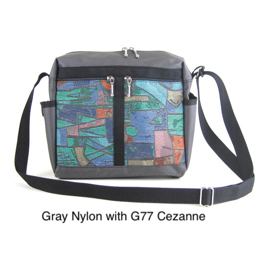 106 Gray Medium Messenger Bag Purse in Nylon with Fabric Accent Pockets