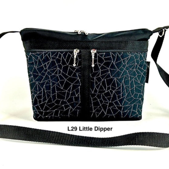 221L Small Cross-Body Organizer Purse in Black Nylon with fabric accent pockets
