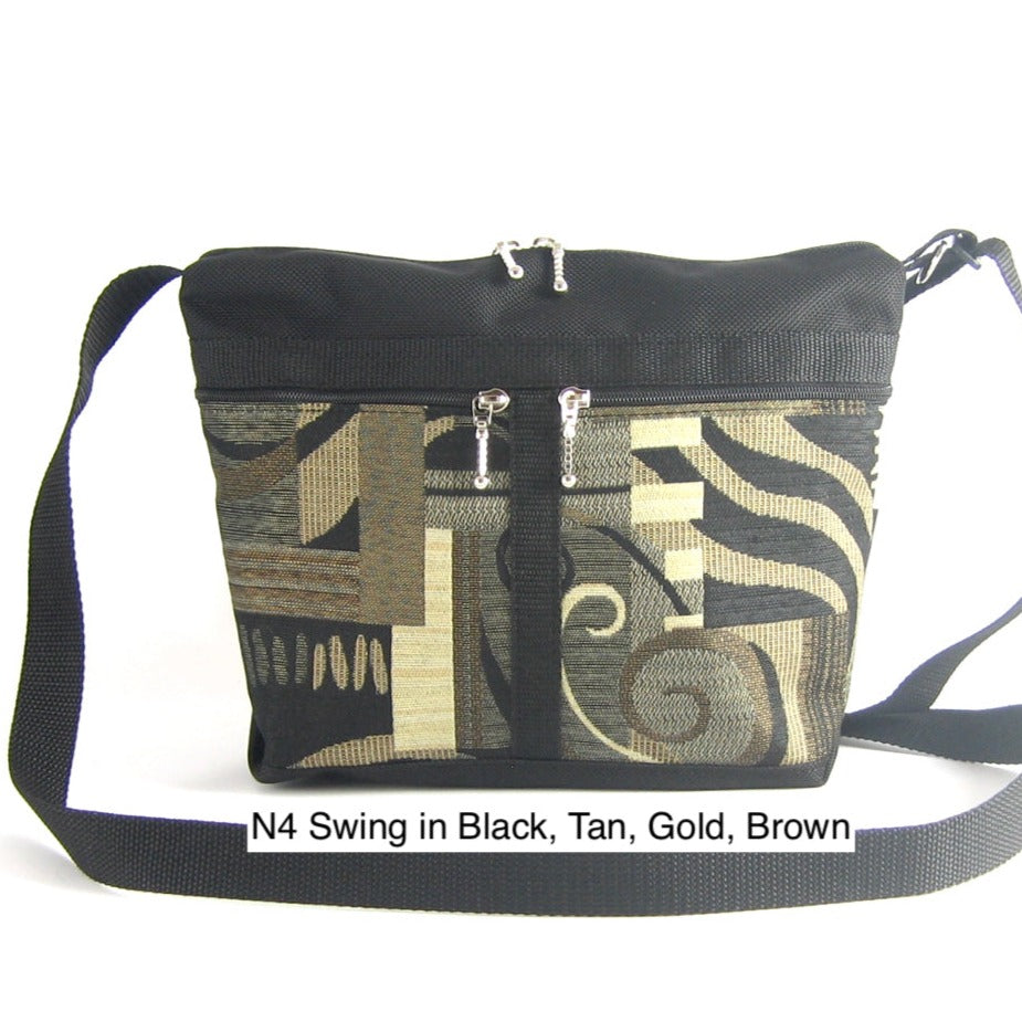 221L Small Cross-Body Organizer Purse in Black Nylon with fabric accent pockets