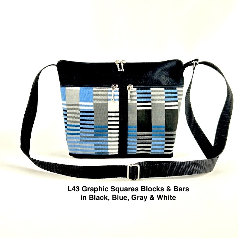 221L Small Cross-Body Organizer Purse in Black Nylon with fabric accent pockets