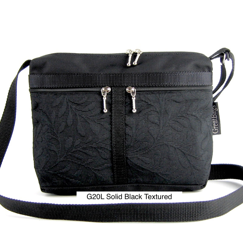 221L Small Cross-Body Organizer Purse in Black Nylon with fabric accent pockets