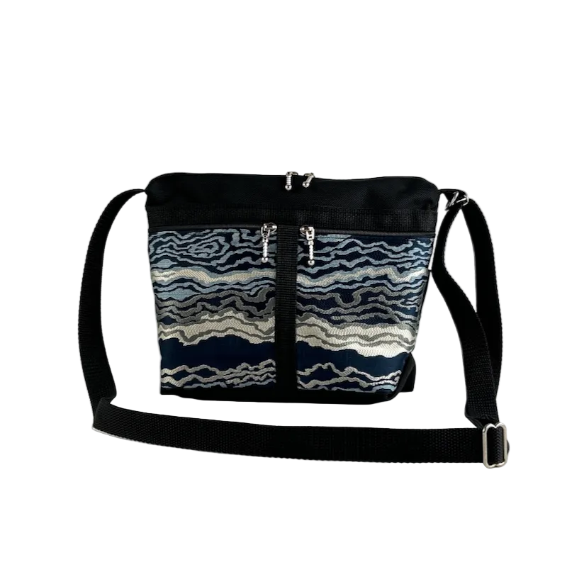 221L Small Cross-Body Organizer Purse in Black Nylon with fabric accent pockets