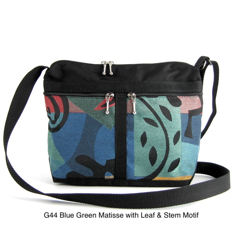 221L Small Cross-Body Organizer Purse in Black Nylon with fabric accent pockets