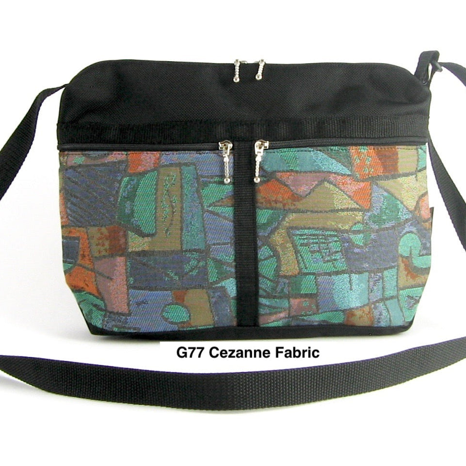 221L Small Cross-Body Organizer Purse in Black Nylon with fabric accent pockets