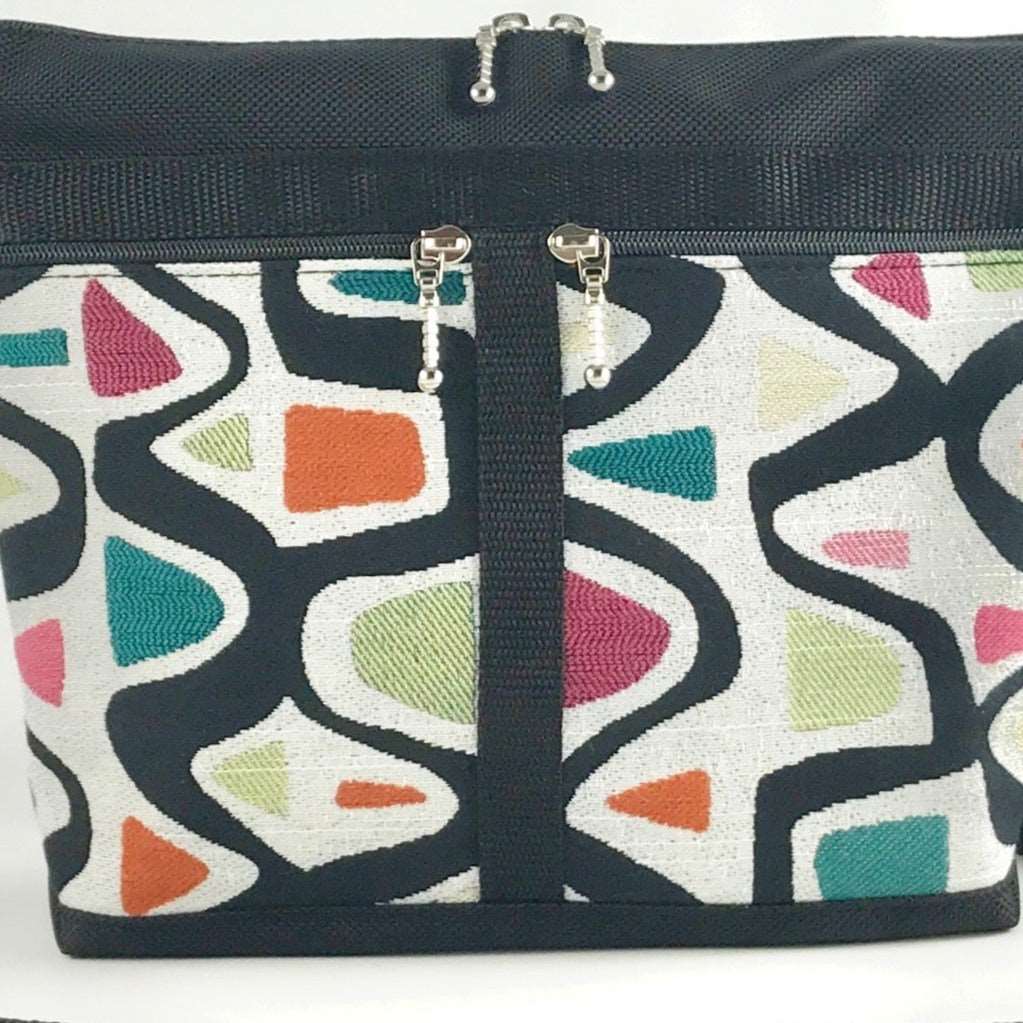 223L Cross-body Large Organizer Purse in Black nylon with fabric accent pockets