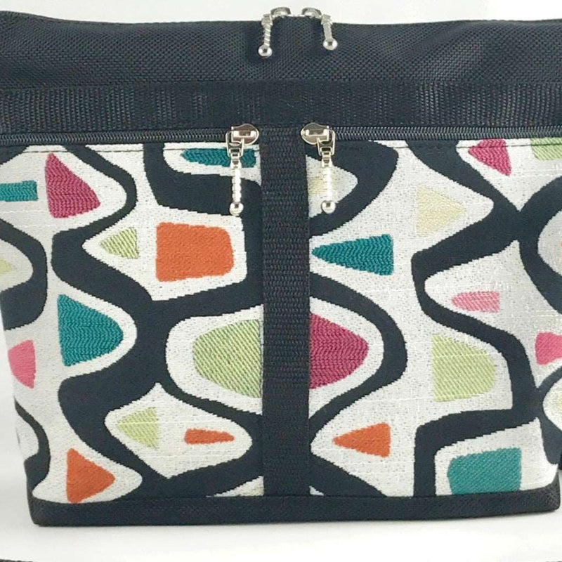 223L Cross-body Large Organizer Purse in Black nylon with fabric accent pockets