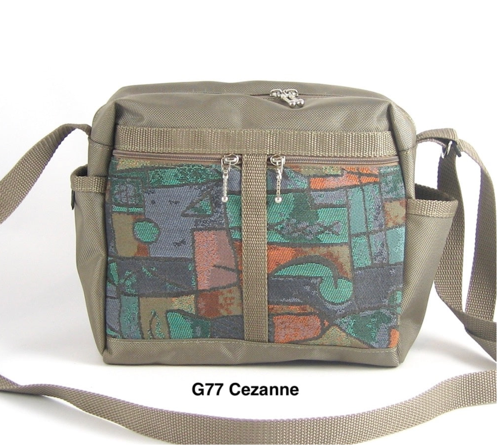 106 Khaki Medium Messenger Bag Purse in Nylon with Fabric Accent Pockets