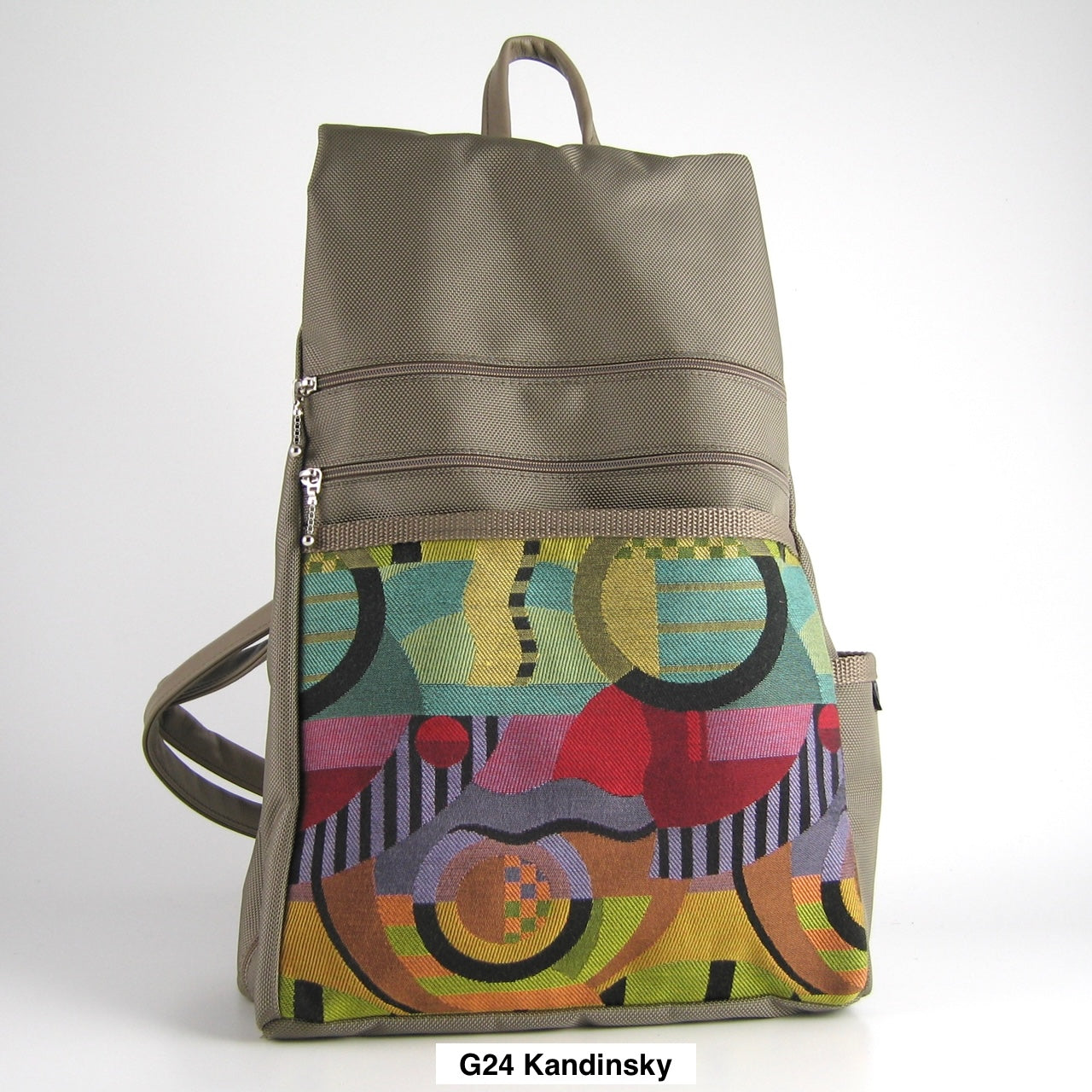 B969-KH Large Side Entry Backpack in Khaki Nylon with Fabric Accent pocket