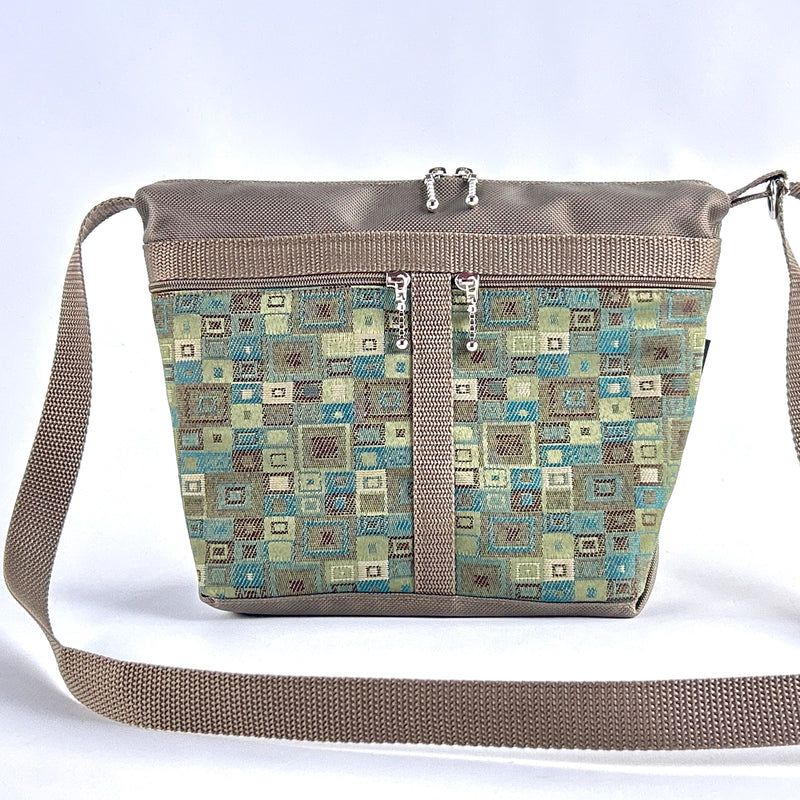 222L medium organizer purse in Khaki Tan Nylon with fabric accent pockets
