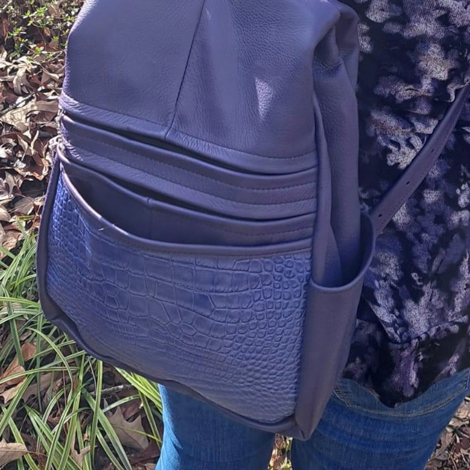 968JW Deluxe Medium Side Entry Leather Backpack with Leather Accent pocket