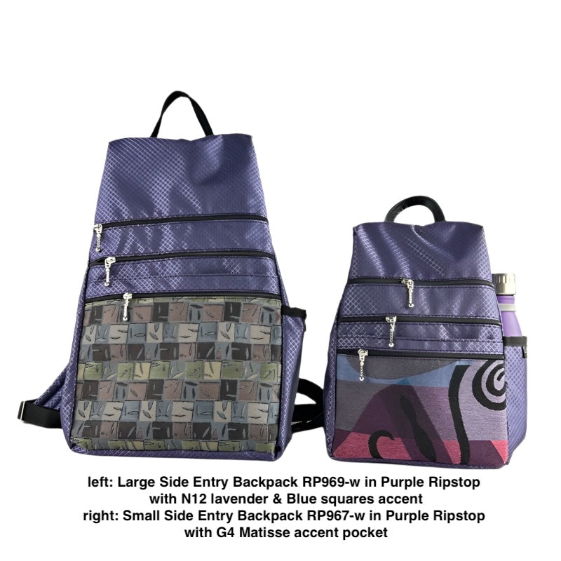 New Ripstop Side Entry Backpacks in 3 Sizes- extra zipper + leather straps