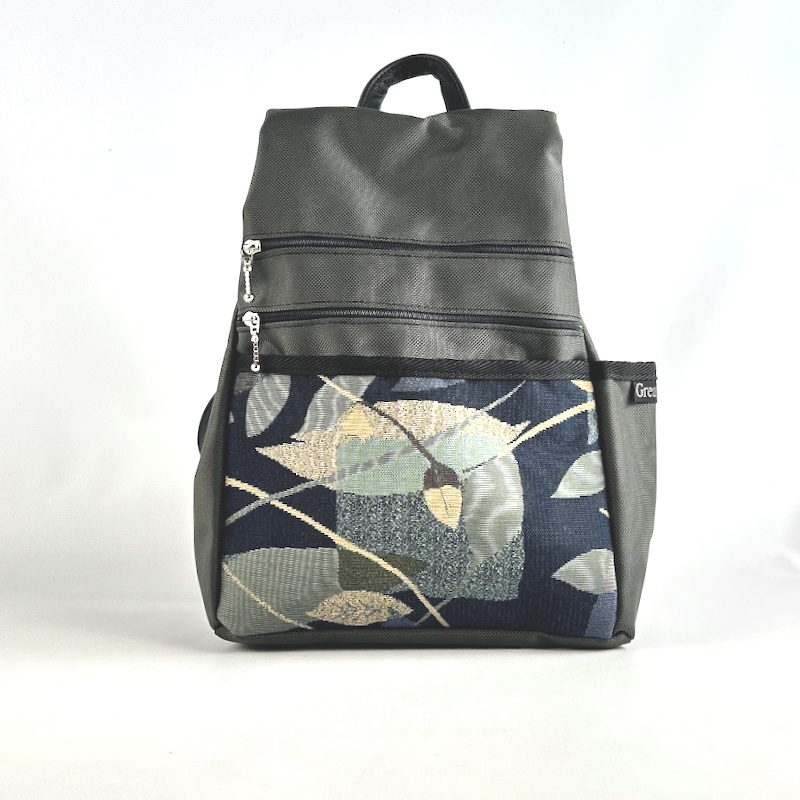 B968-GR Medium Side Entry Backpack in Gray Nylon with Fabric Accent Pocket