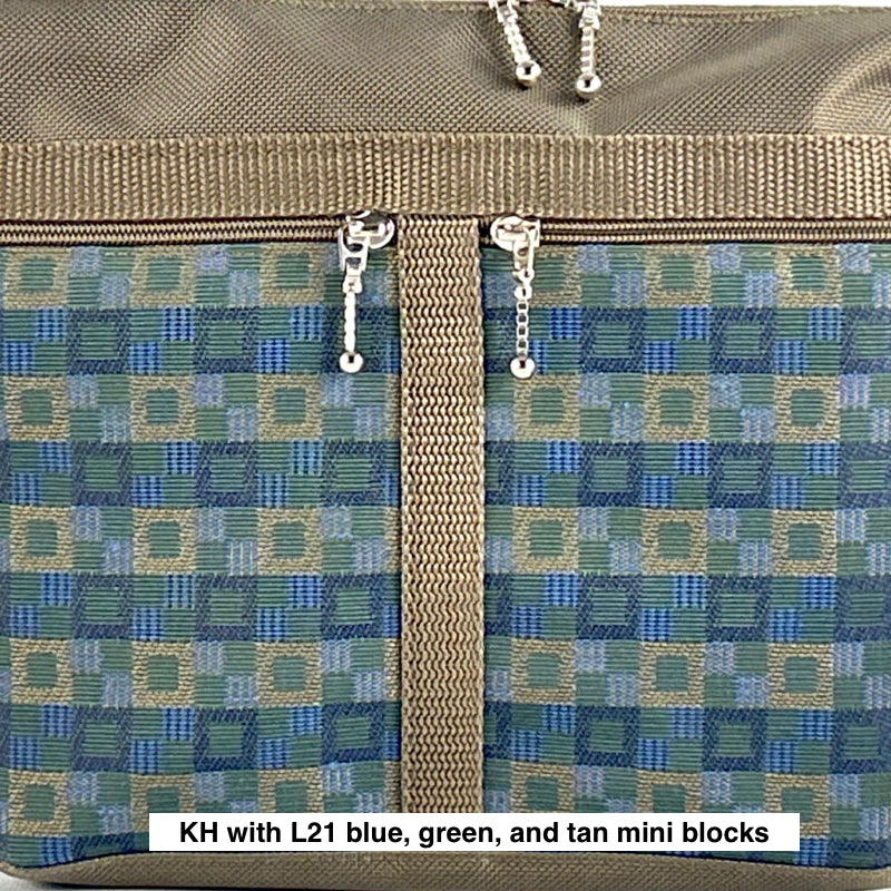 106 Medium Messenger Bag Purse in Khaki Nylon with Fabric Accent Pockets