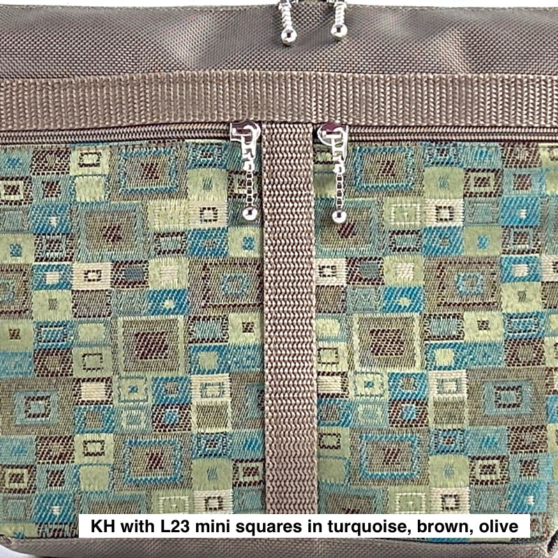 106 Khaki Medium Messenger Bag Purse in Nylon with Fabric Accent Pockets