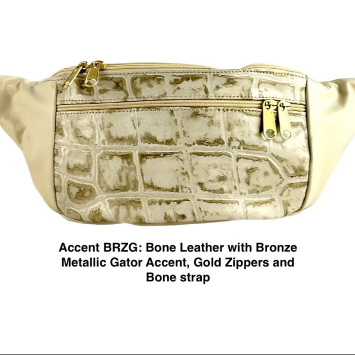 Light Colors - Large Leather Belt Bag with Accent - LFPJ