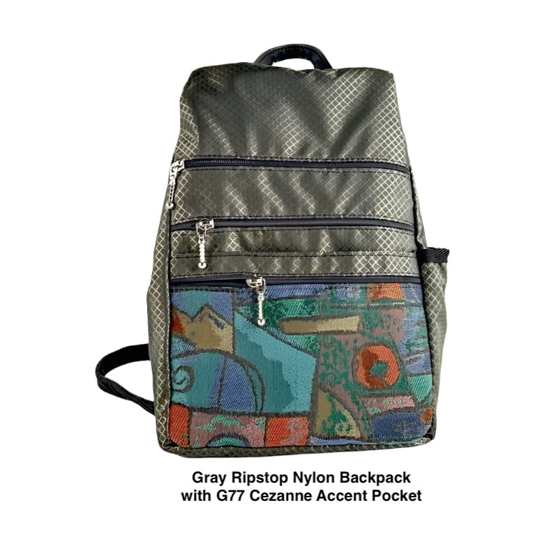 Small GRAY Ripstop Side Entry Backpack Purse - RP 967w deluxe extra zipper pocket + leather straps
