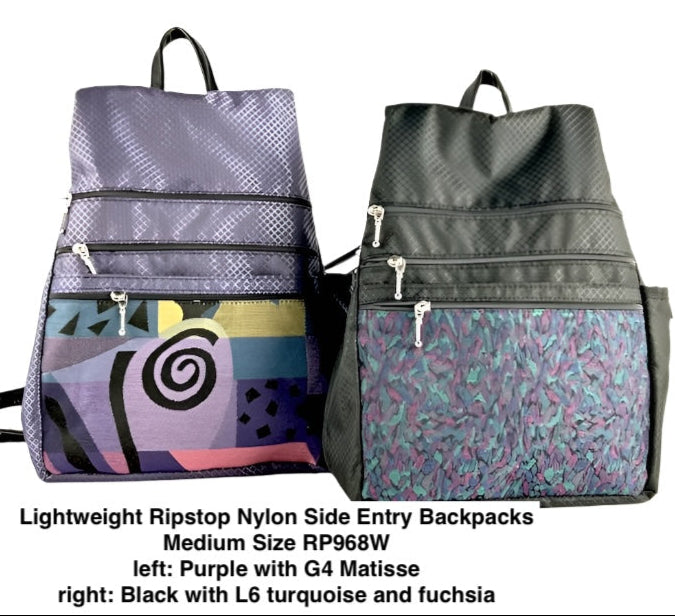 RP 968W Medium Ripstop Side Entry Backpack Purse - deluxe extra zipper pocket + leather straps