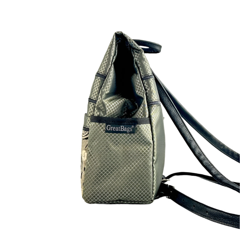 Small GRAY Ripstop Side Entry Backpack Purse - RP 967w deluxe extra zipper pocket + leather straps