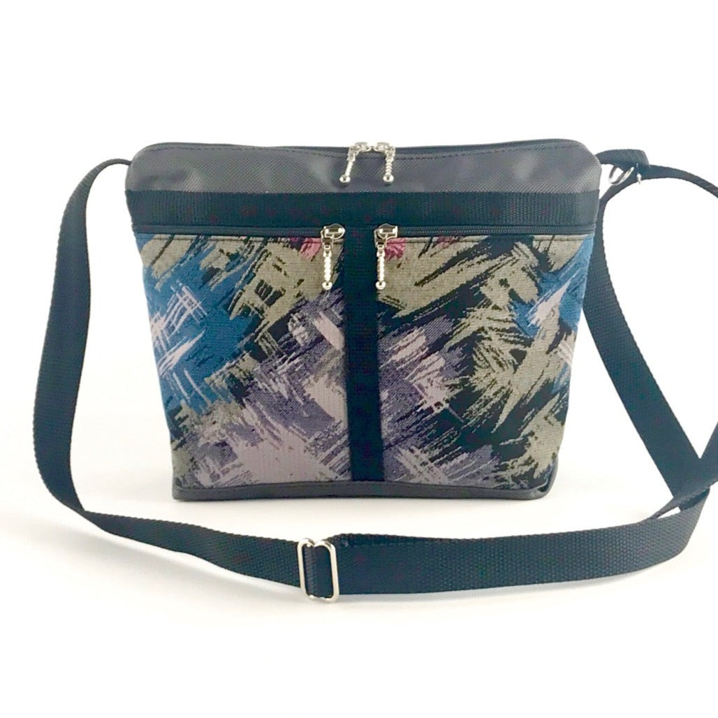 221L Small Cross-body Organizer Purse in Gray Nylon with fabric accent pockets