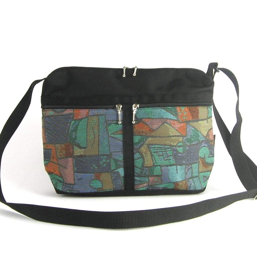222L Black Cross-body medium Organizer Purse in nylon with fabric accent pockets