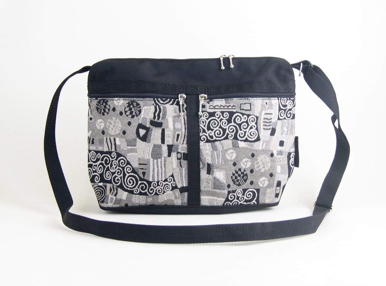 222L Black Cross-body medium Organizer Purse in nylon with fabric accent pockets