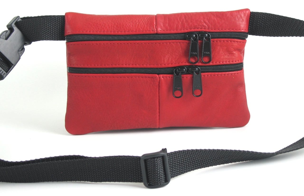 Leather flat fanny packs in solid colors - 2 sizes