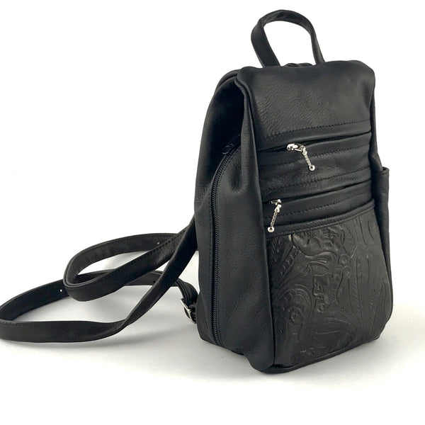 black leather backpack with side pockets 966J Size Small Leather Side Entry Backpack With Accent Pocket