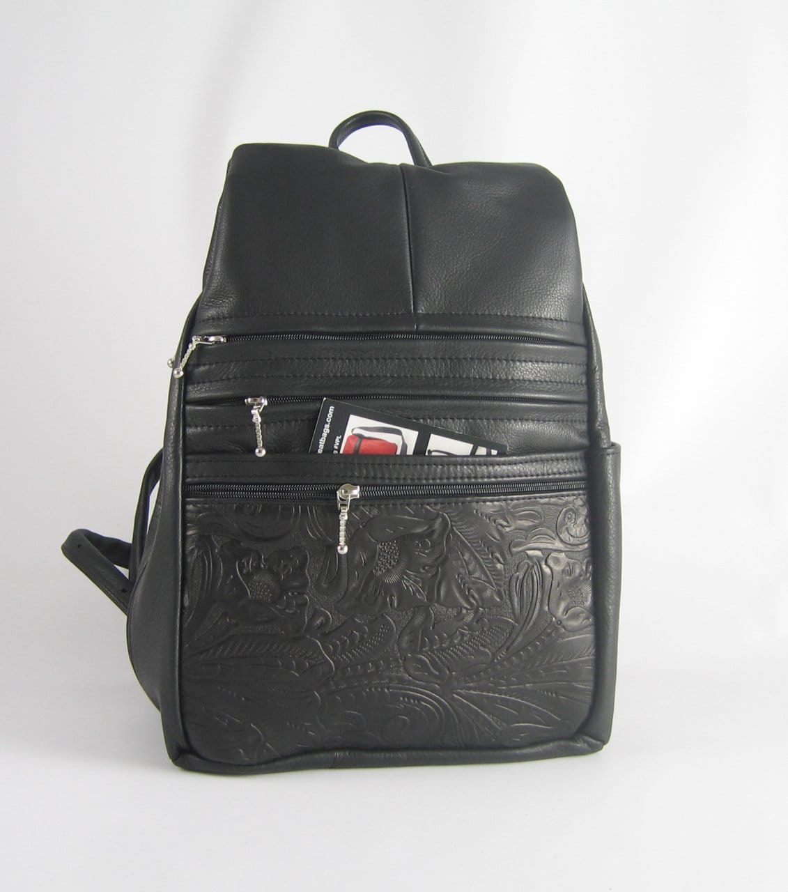 968JW Deluxe Medium Side Entry Leather Backpack with Leather Accent pocket
