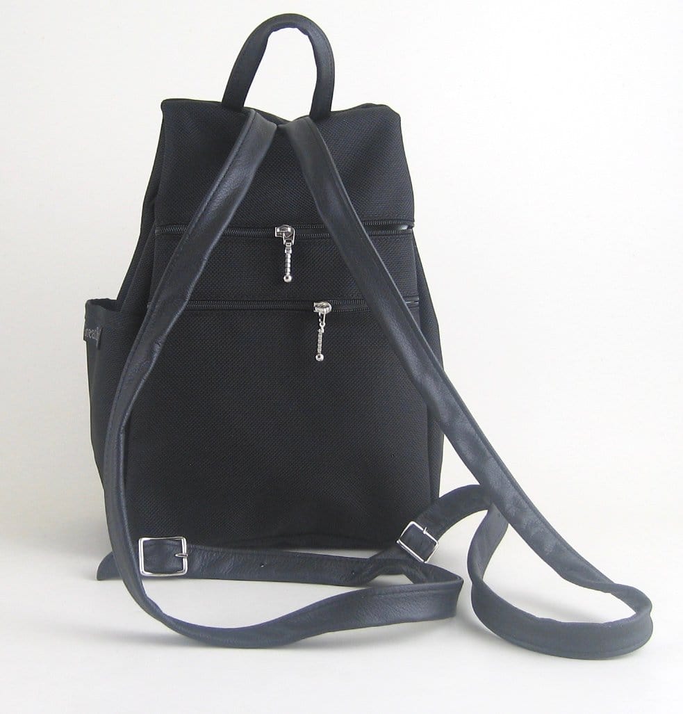 B967 BL Sm Side Entry Backpack- Black Nylon with Fabric Accent