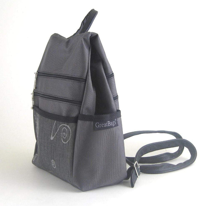 B969-GR Large Side Entry Backpack in Gray Nylon with Fabric Accent Pocket