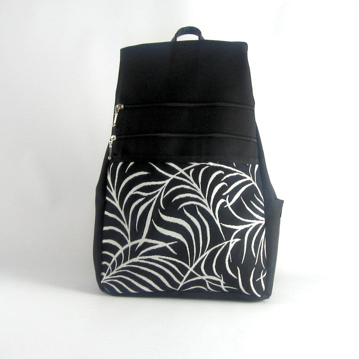 B969-BL Large Side Entry Backpack in Black Nylon with Fabric Accent