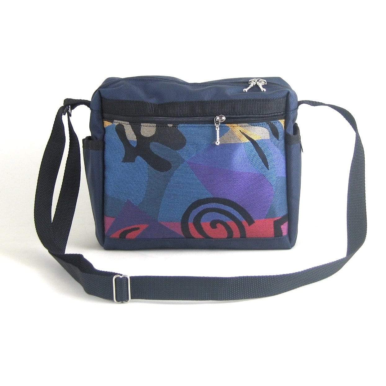 106 Navy Medium Messenger Bag Purse in Nylon with Fabric Accent Pockets