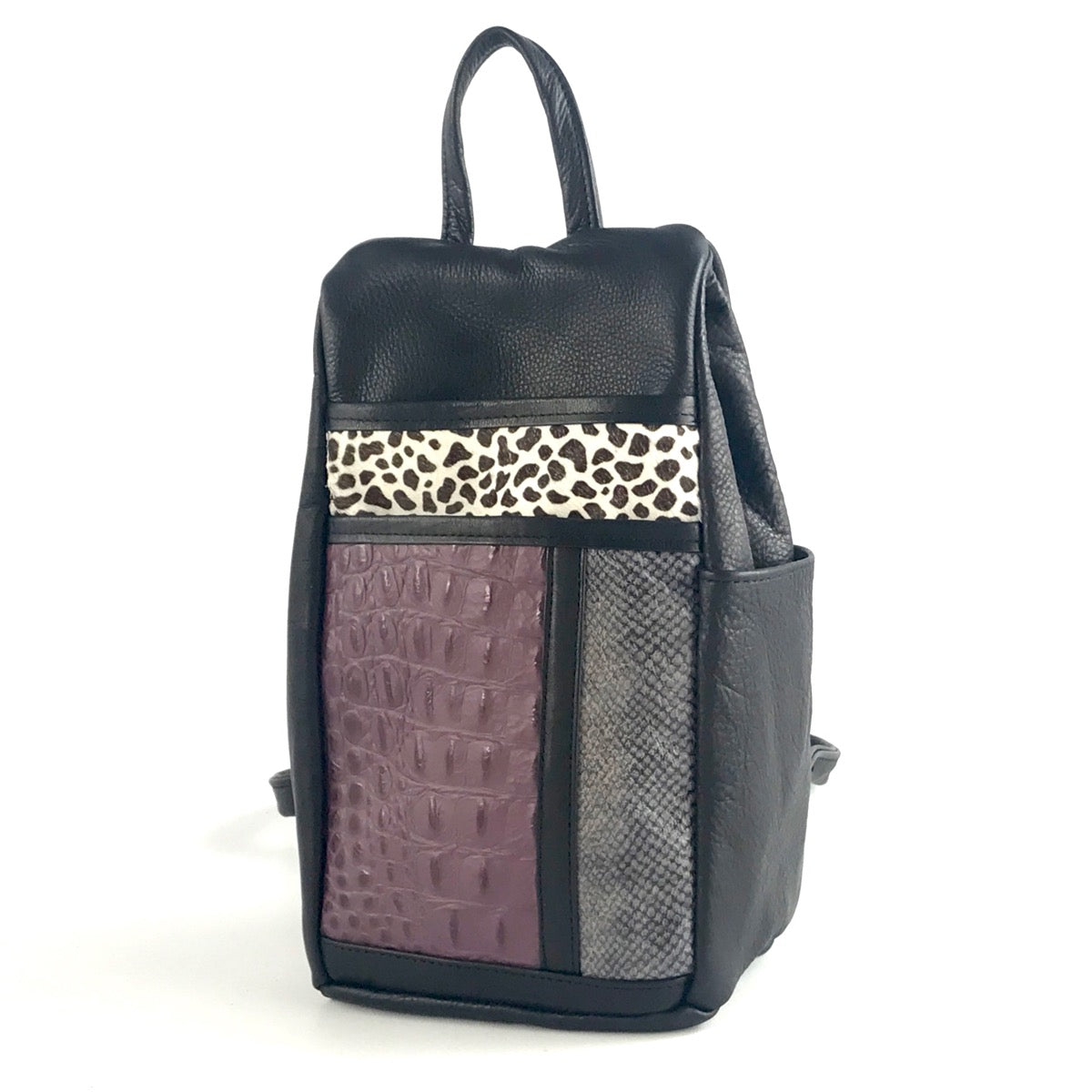 966J Size Small Leather Side Entry Backpack With Accent Pocket