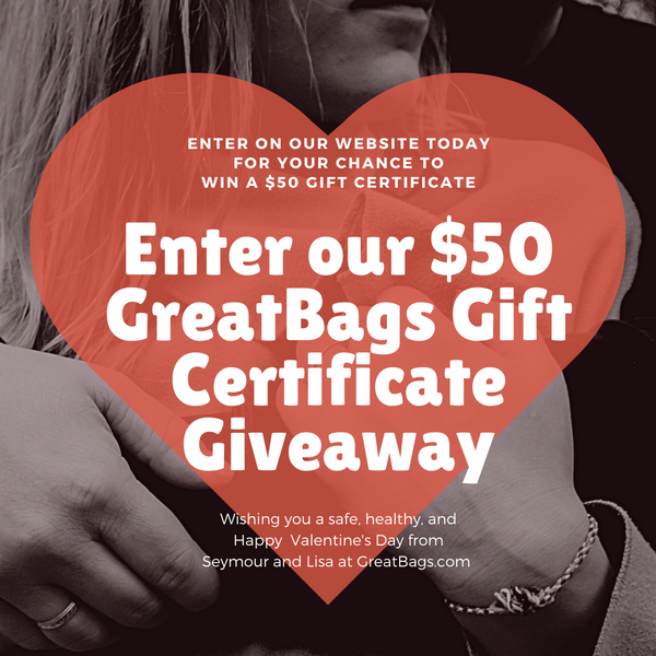 Enter Our $50 Valentine's Gift Certificate Give-away at GreatBags.com