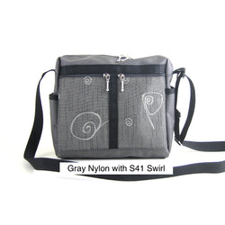 106 Medium Messenger Bag Purse in Gray Nylon with Fabric Accent Pockets