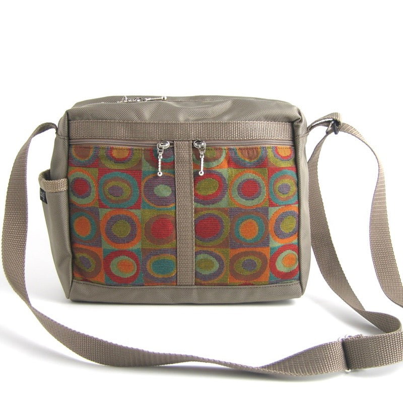 106 Medium Messenger Bag Purse in Khaki Nylon with Fabric Accent Pockets