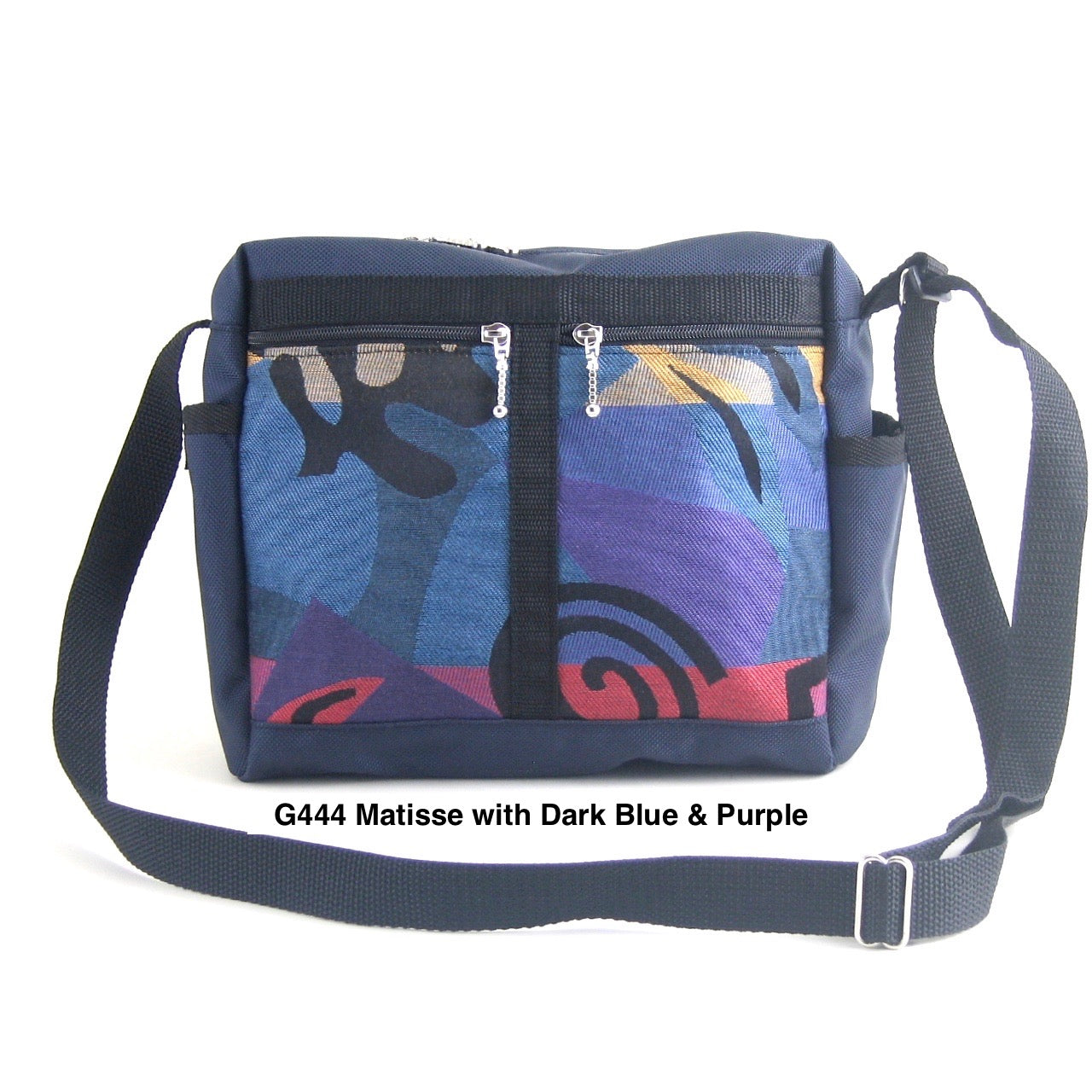 106 Navy Medium Messenger Bag Purse in Nylon with Fabric Accent Pockets