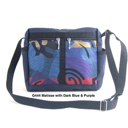 106 Medium Messenger Bag Purse in Navy Nylon with Fabric Accent Pockets