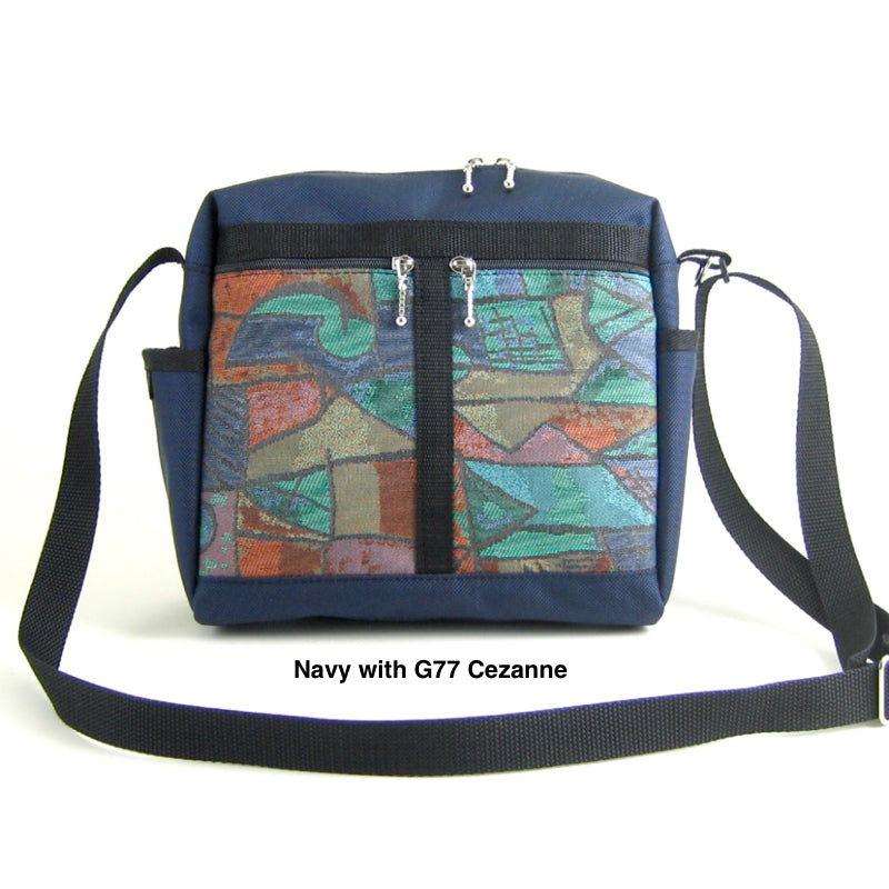 106 Navy Medium Messenger Bag Purse in Nylon with Fabric Accent Pockets