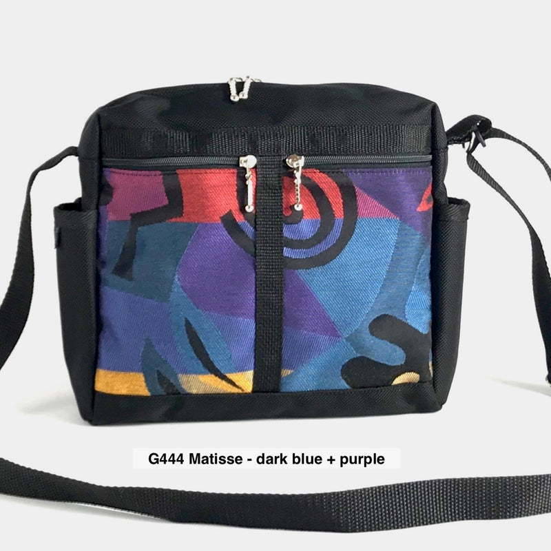 106 Medium Messenger Bag Purse in Black Nylon with Fabric