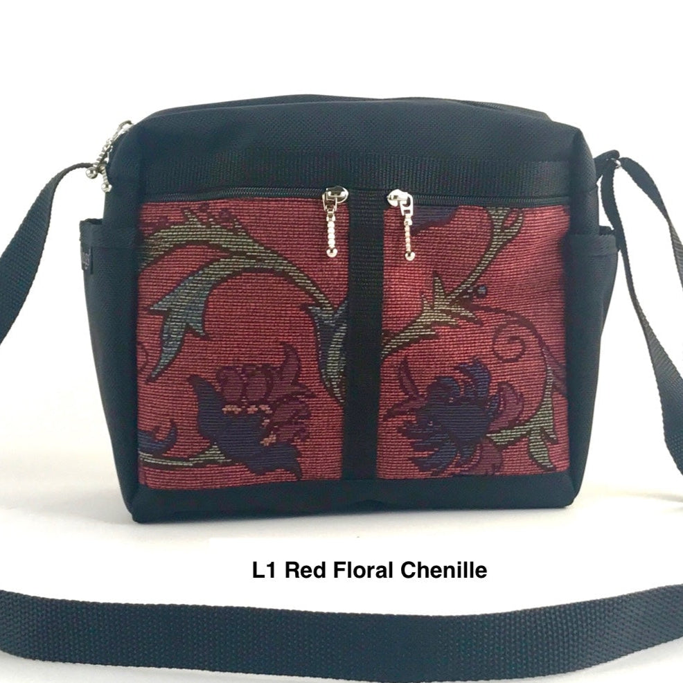 106 Black Medium Messenger Bag Purse in Nylon with Fabric Accent Pocke