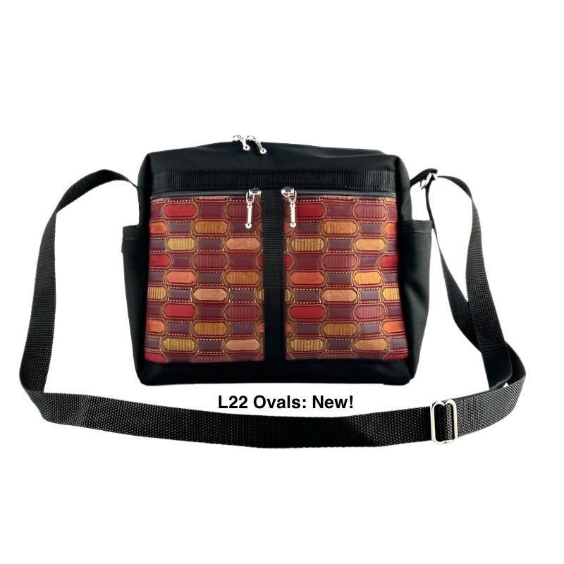 106 Black Medium Messenger Bag Purse in Nylon with Fabric Accent Pockets