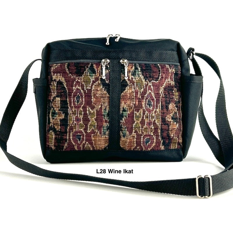 106 Medium Messenger Bag Purse in Black Nylon with Fabric Accent Pockets
