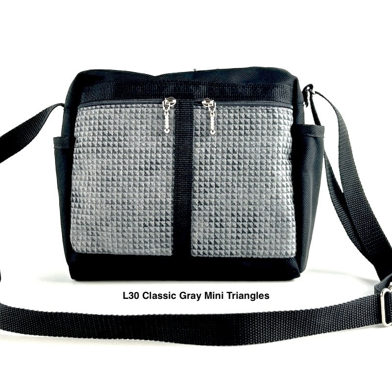106 Medium Messenger Bag Purse in Black Nylon with Fabric