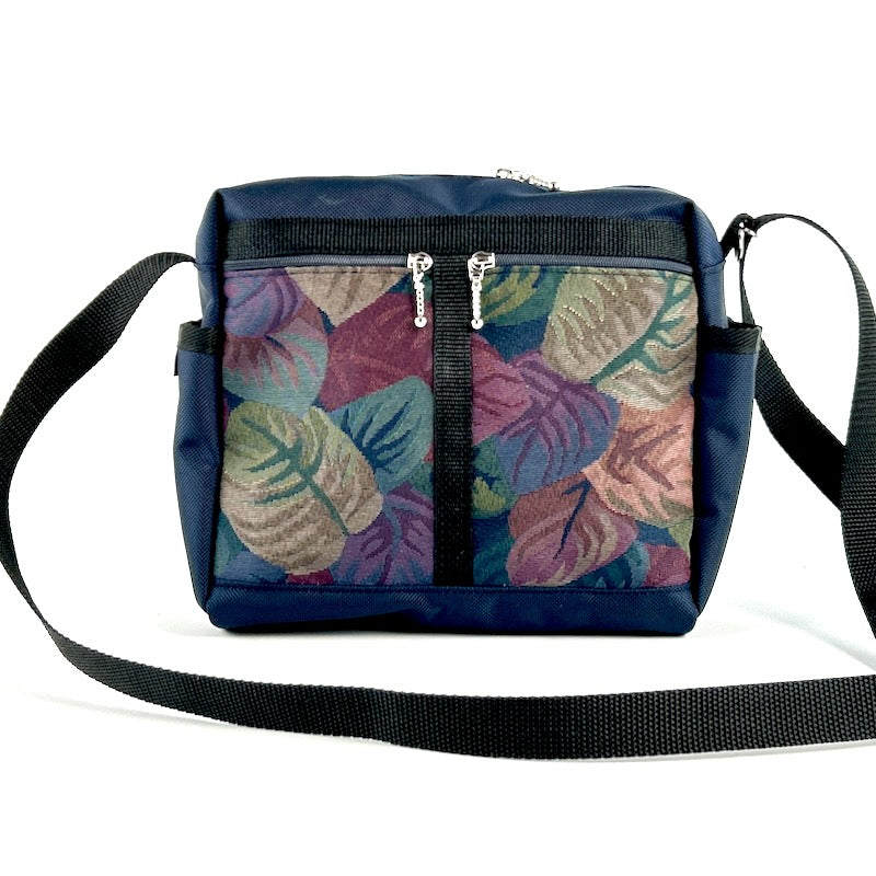106 Navy Medium Messenger Bag Purse in Nylon with Fabric Accent Pockets