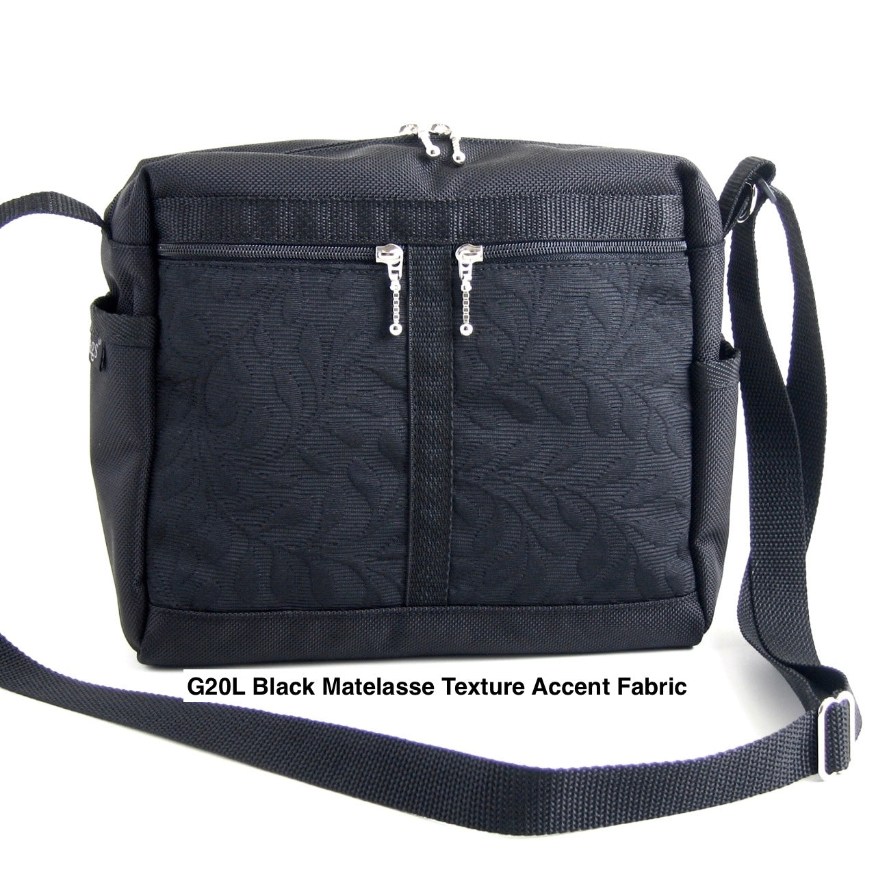 106 Black Medium Messenger Bag Purse in Nylon with Fabric Accent Pockets